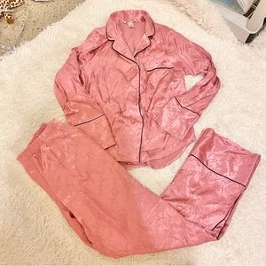 2/$20 Victorias Secret Viscose Satin Pajamas Pink Button Long Sleeve Pants S